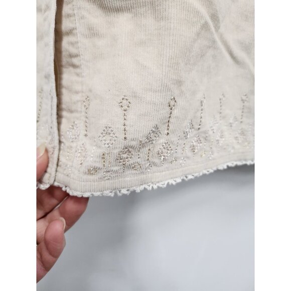 J. Jilll Womemns Corduroy Shirt Medium Beige Embroidered Button Up BOHO Neutral - Picture 6 of 9